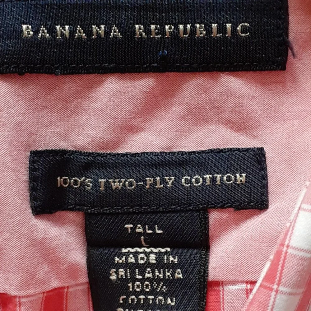 Banana Republic 100s 2-Ply Cotton Short Sleeve Button Down Red Check Size LT
